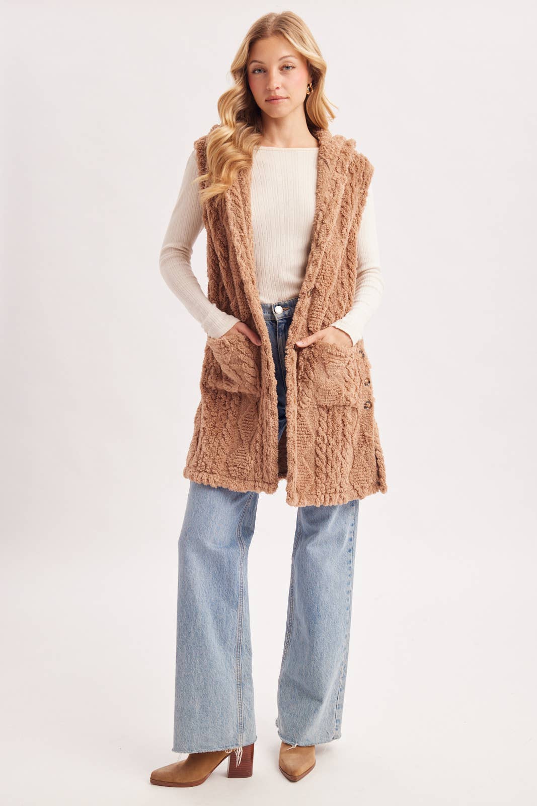 Boucle Cable Knit Sweater Vest