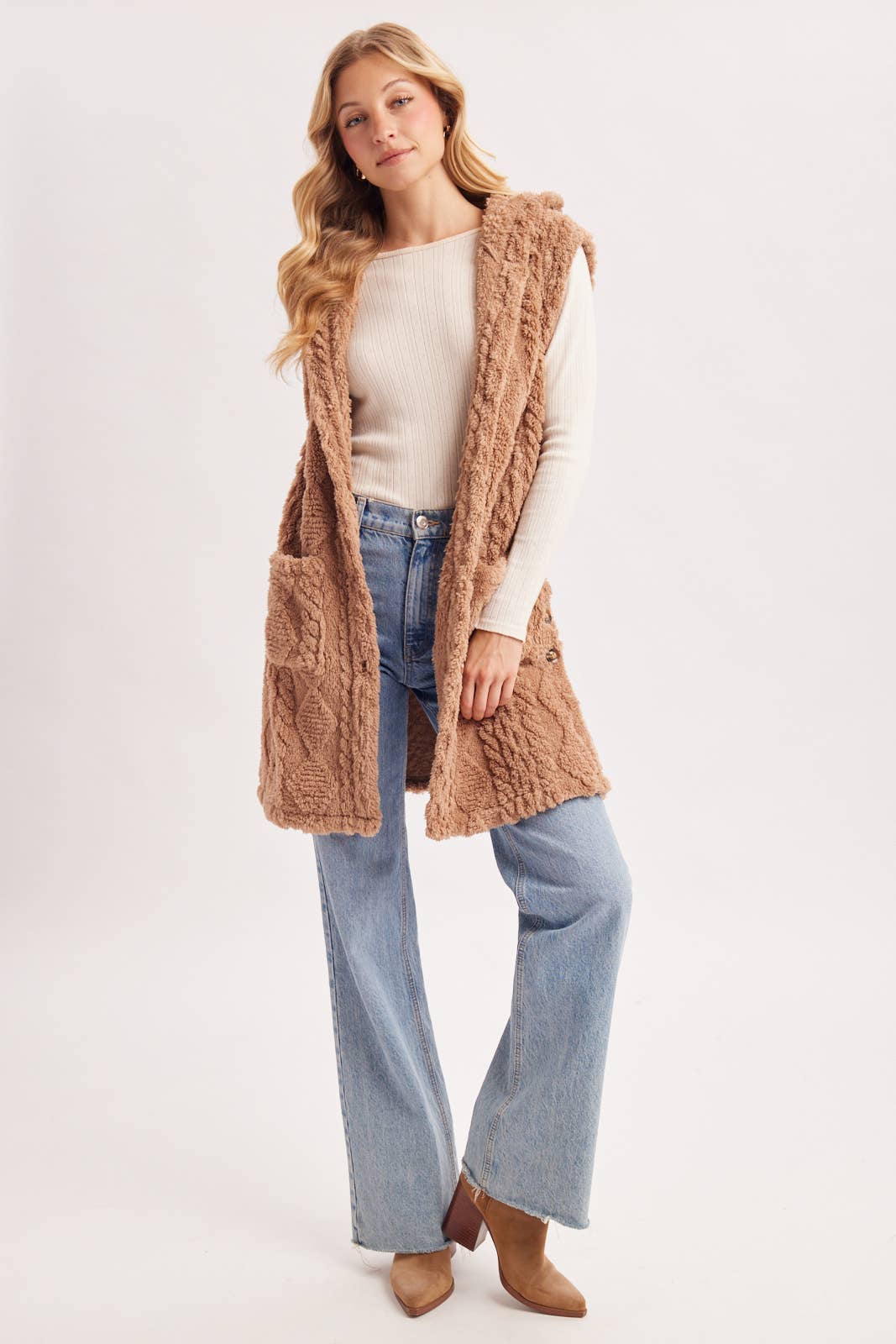 Boucle Cable Knit Sweater Vest