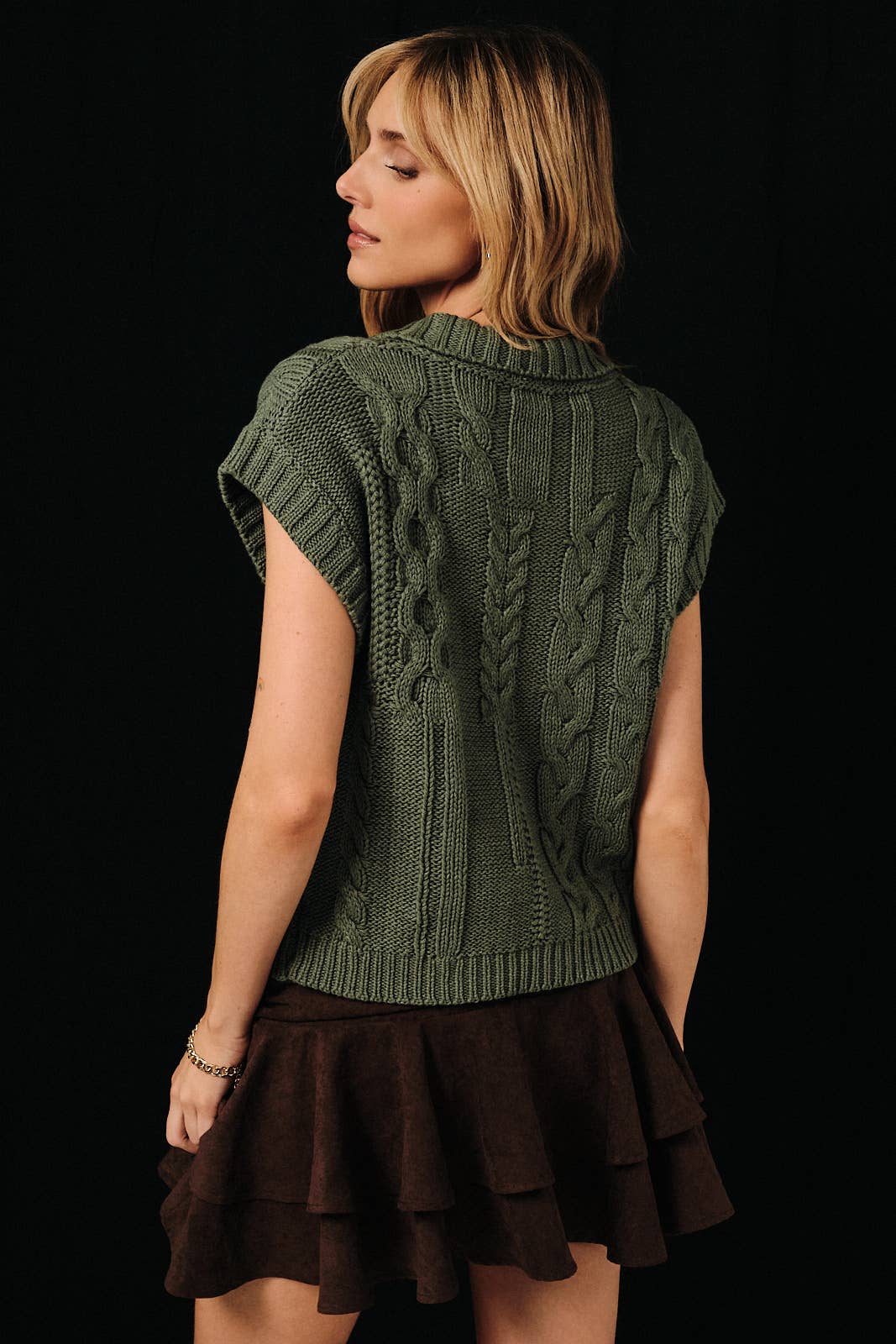Cable Knit Button Up Sweater Vest