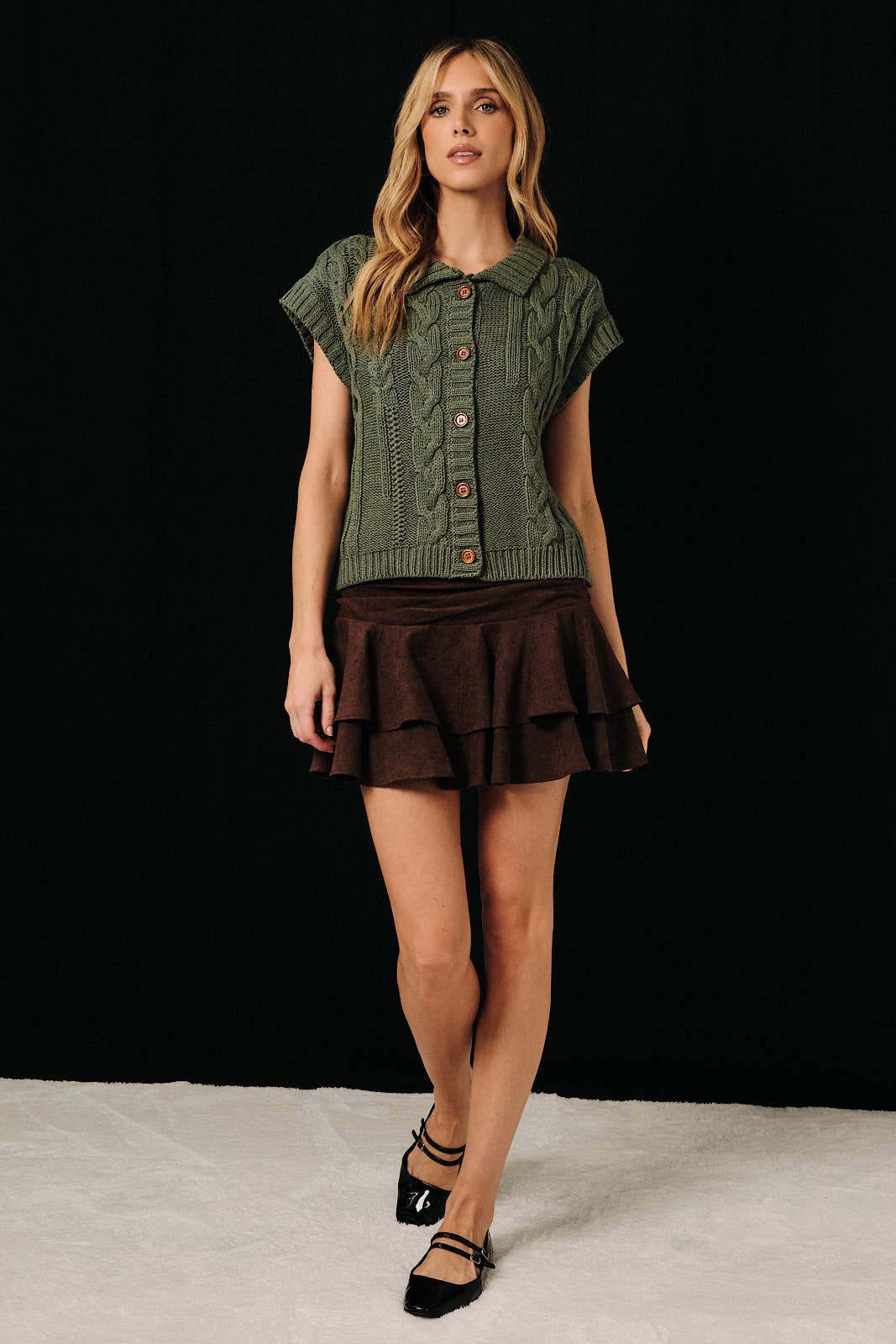 Cable Knit Button Up Sweater Vest