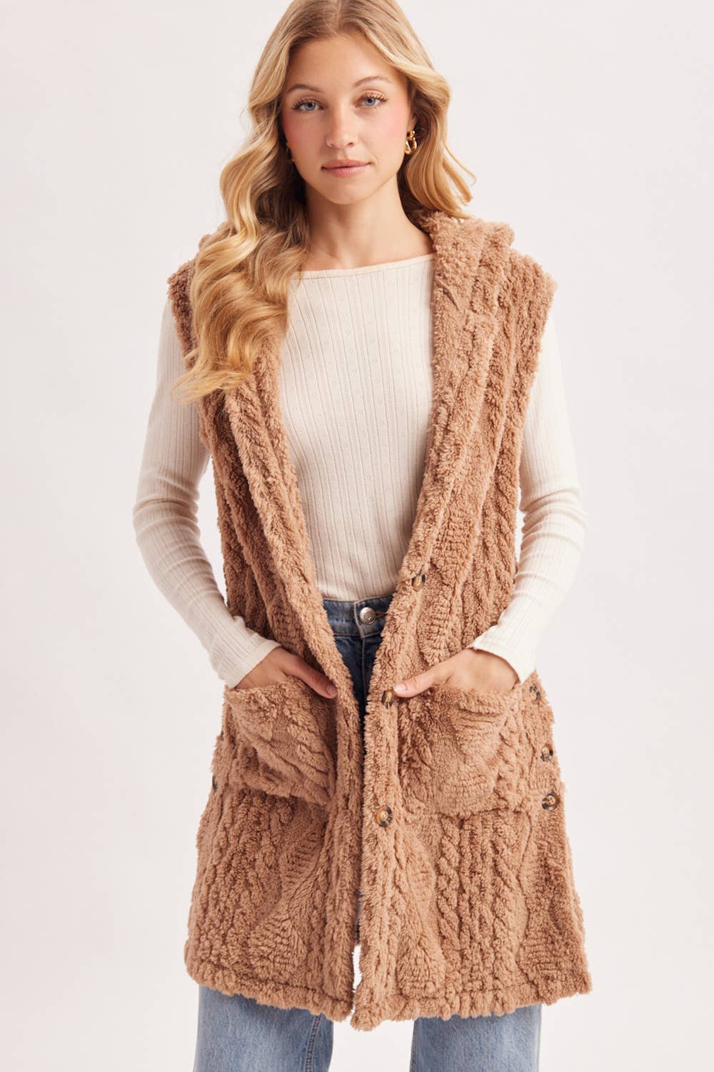 Boucle Cable Knit Sweater Vest