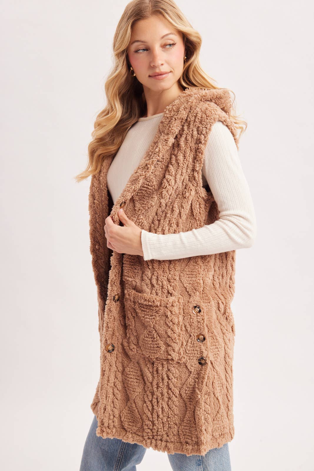 Boucle Cable Knit Sweater Vest