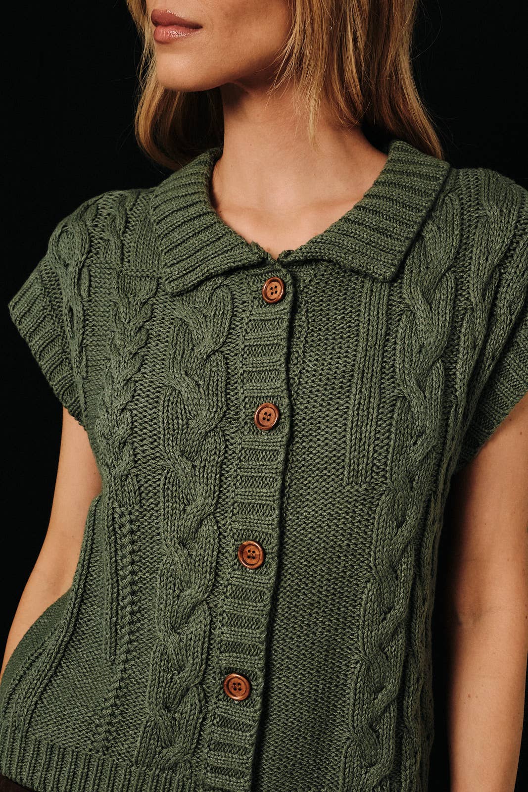 Cable Knit Button Up Sweater Vest
